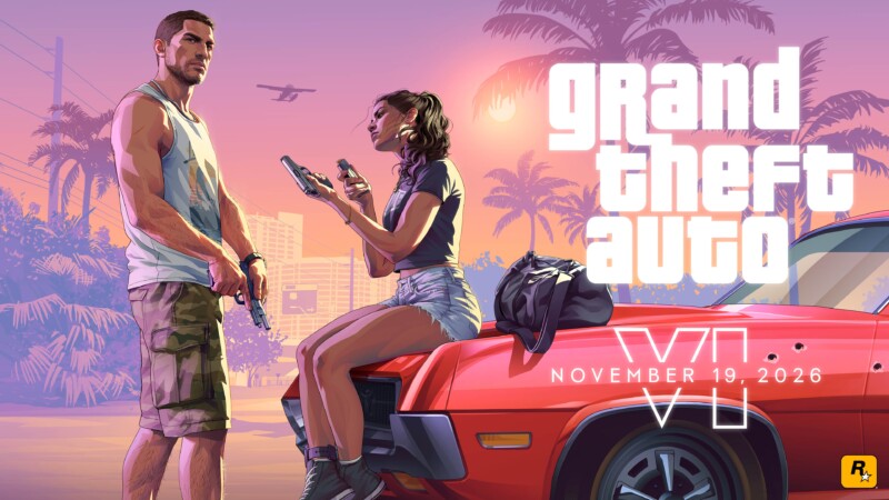Official GTA 6 launch trailer screenshot of Lucia and Jason in Vice City, illustrating the GTA 6 digital ownership bill
